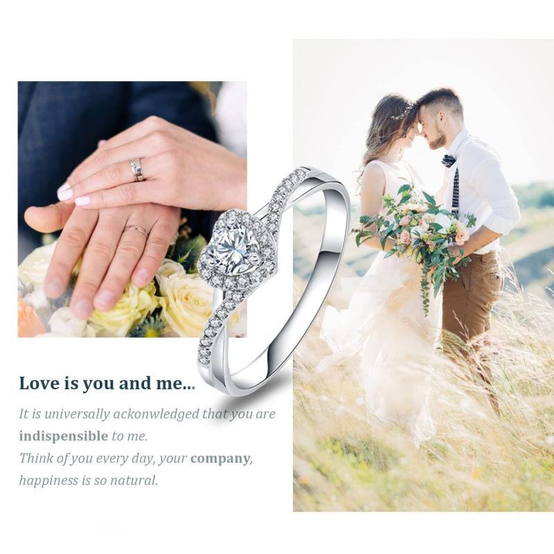 Bague de fiançailles en argent sterling avec cœur et moissanite pour femme-5