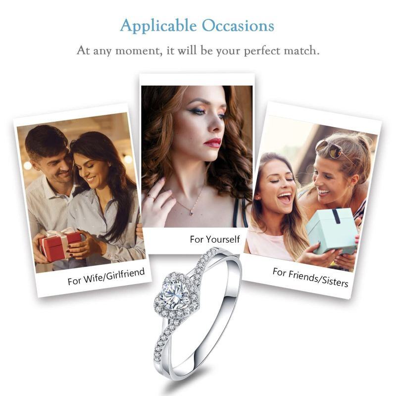 Bague de fiançailles en argent sterling avec cœur et moissanite pour femme-6
