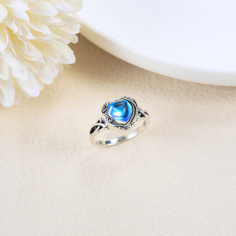 Bague en argent sterling avec cœur et pierre de lune, nœud celtique avec urne en forme de cœur pour femme-3