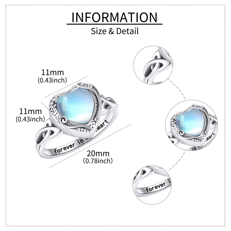 Bague en argent sterling avec cœur et pierre de lune, nœud celtique avec urne en forme de cœur pour femme-5