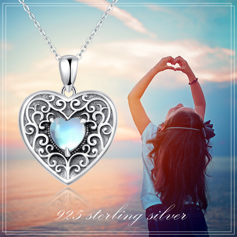 Collier médaillon photo personnalisé en argent sterling avec pierre de lune et mot gravé-7