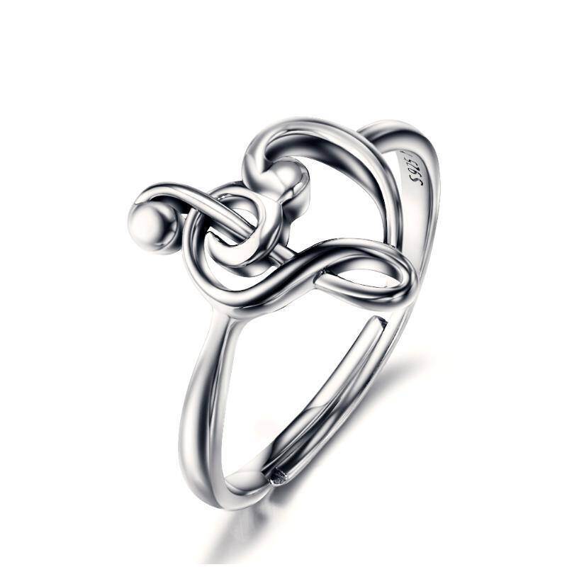 Anillo abierto con símbolo musical y corazón en plata de ley-1