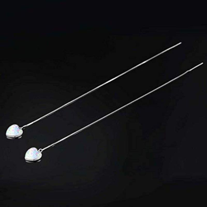 Pendientes colgantes de plata de ley con forma de corazón y ópalo para mujer-4