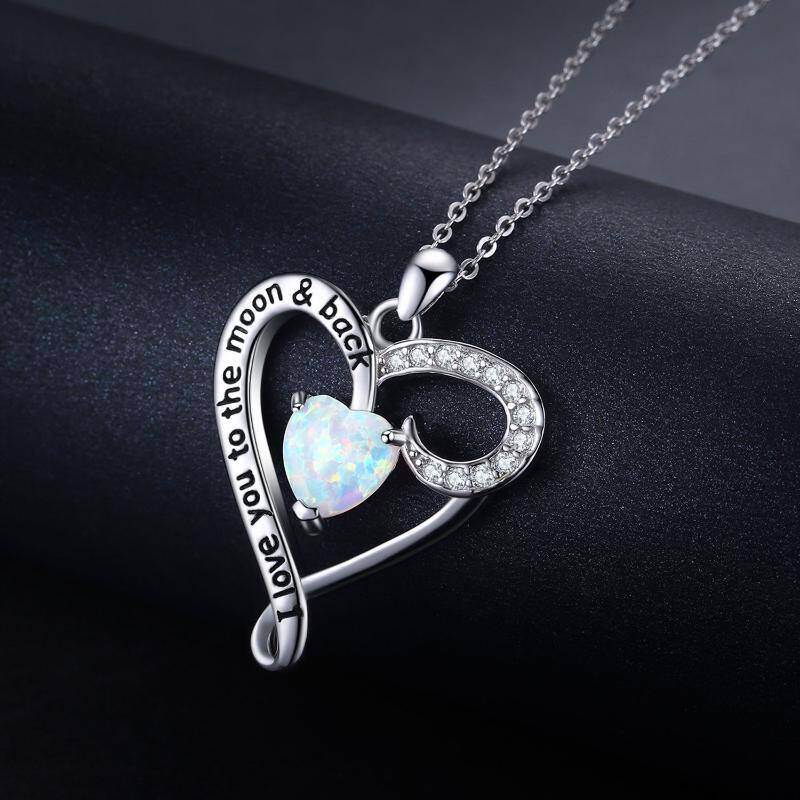 Collar con colgante de ópalo de corazón de plata de ley con circonita para mujer-5