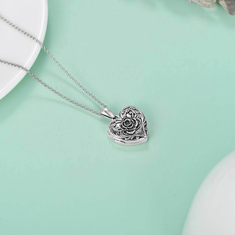 Colgante de plata de ley con corazón y rosa Grabado personalizado y collar relicario con foto-5