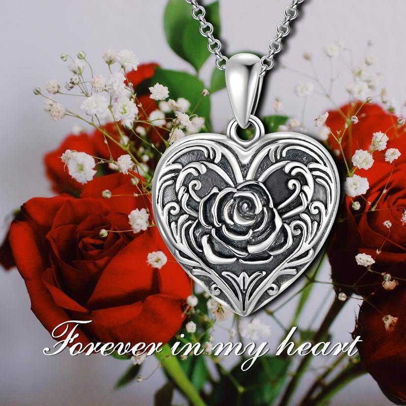 Colgante de plata de ley con corazón y rosa Grabado personalizado y collar relicario con foto-7