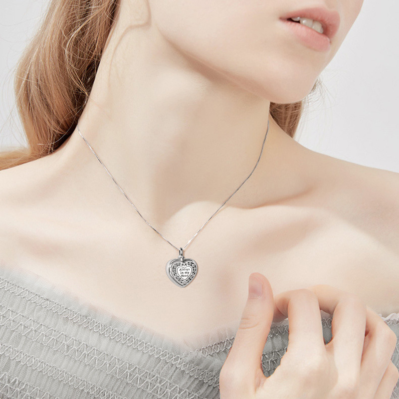 Collar de urna con medallón de foto personalizado con forma de corazón de plata de ley para cenizas-2