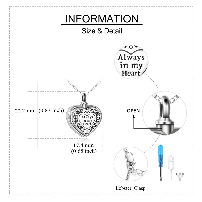 Collar de urna con medallón de foto personalizado con forma de corazón de plata de ley para cenizas-6