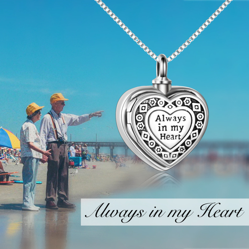 Collar de urna con medallón de foto personalizado con forma de corazón de plata de ley para cenizas-7