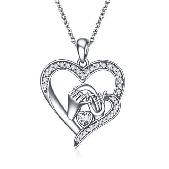 Collar de plata de ley con colgante de corazón y meñique