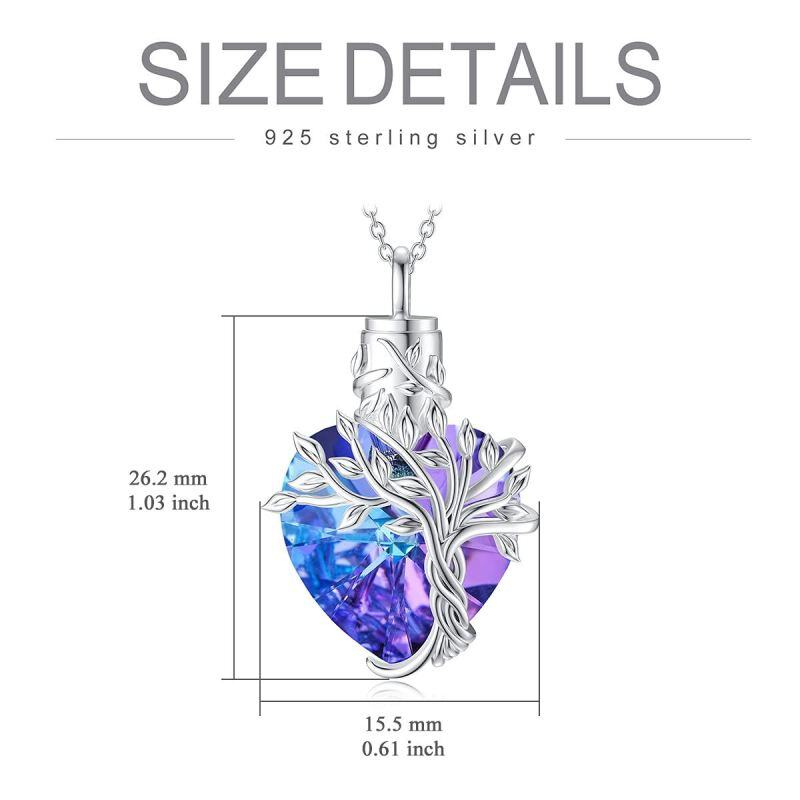 Collar de urna de plata de ley con forma de corazón y cristal morado del árbol de la vida para cenizas de mujer.-5