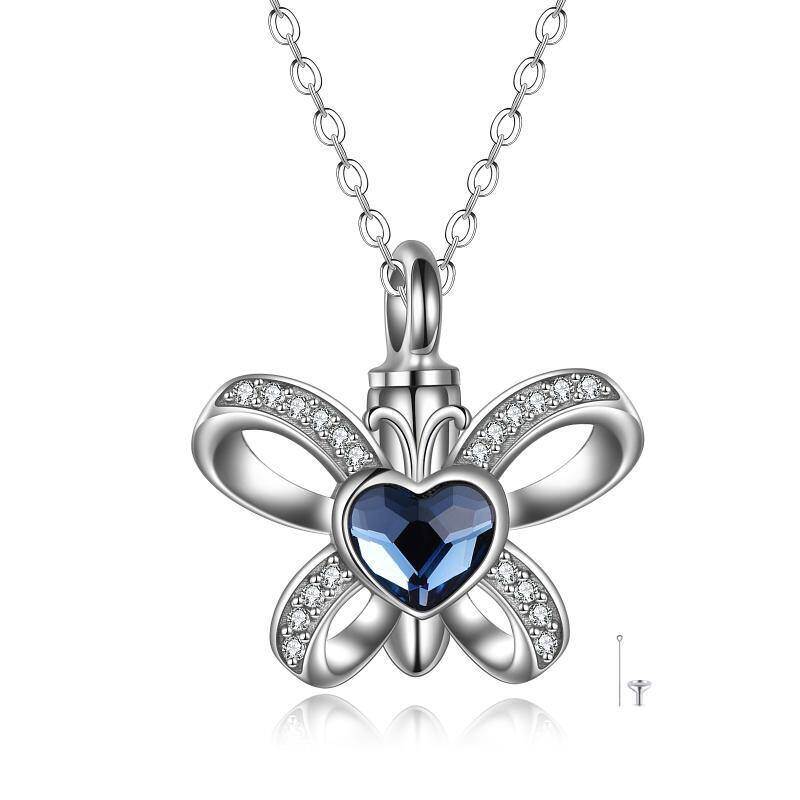 Sterling Silber Herzform Kristall Schmetterling Urne Halskette-17