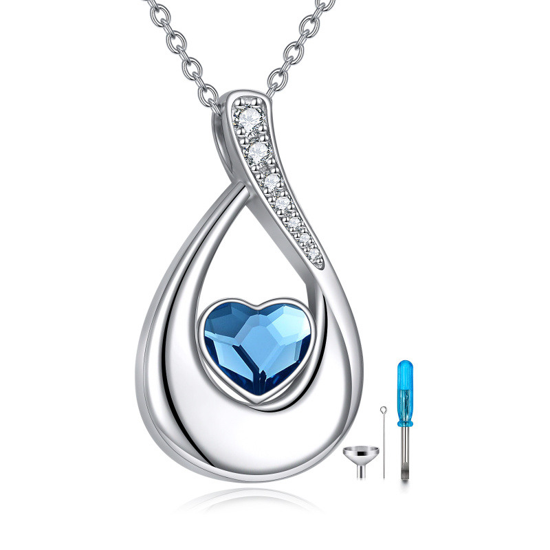 Collar de urna con símbolo de infinito en forma de gota de cristal en forma de corazón de plata de ley para cenizas-8