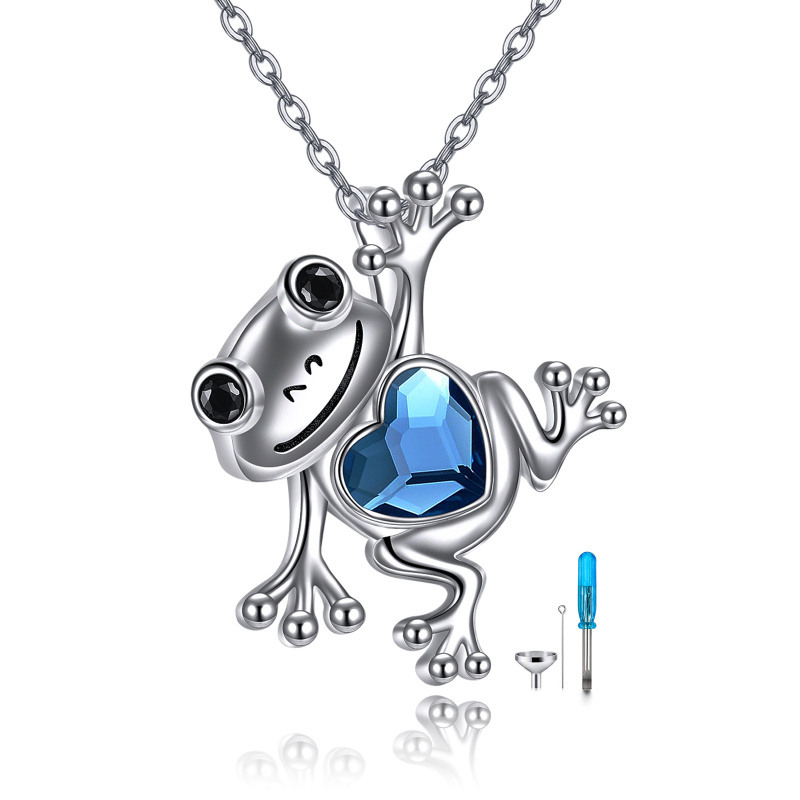 Collar de urna de plata de ley con forma de corazón de rana de cristal para cenizas-13