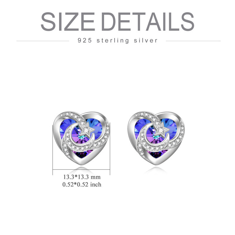 Pendientes de plata de ley con forma de corazón, luna y estrella de cristal-4