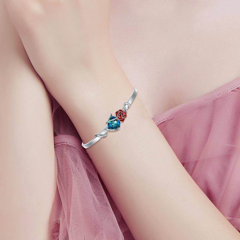 Pulsera de plata de ley con colgante de rosa de cristal en forma de corazón y palabra grab-2