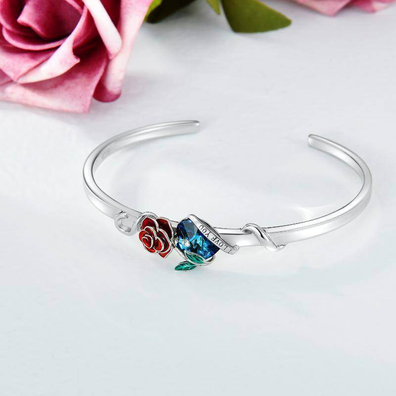 Pulsera de plata de ley con colgante de rosa de cristal en forma de corazón y palabra grab-3
