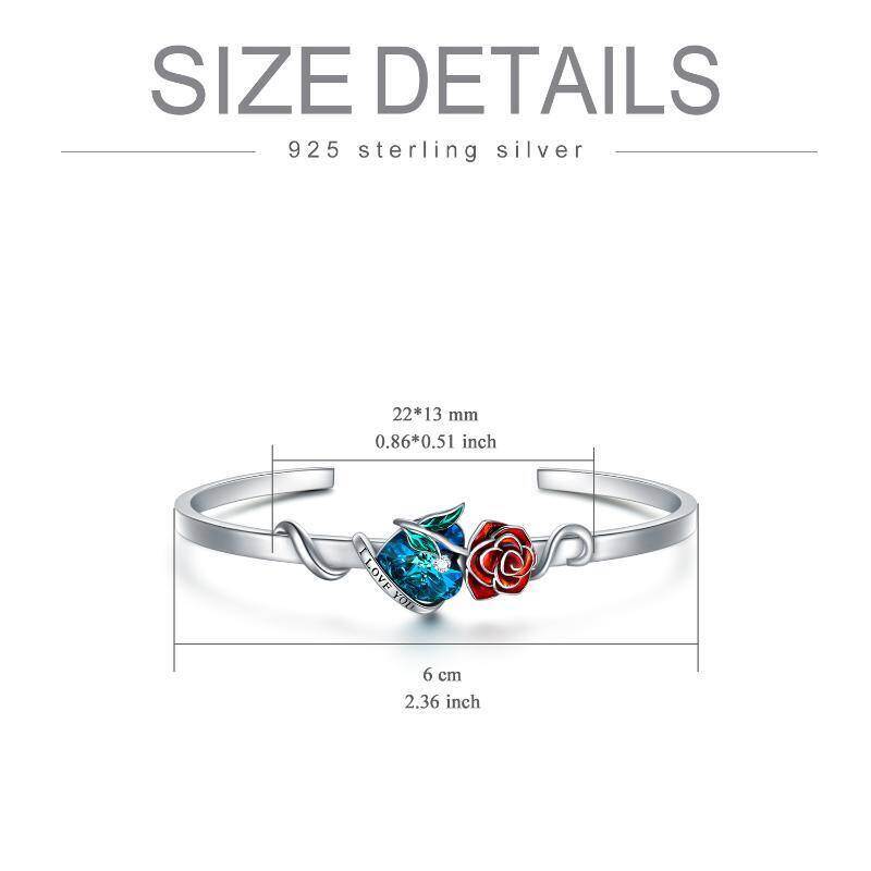 Pulsera de plata de ley con colgante de rosa de cristal en forma de corazón y palabra grab-5