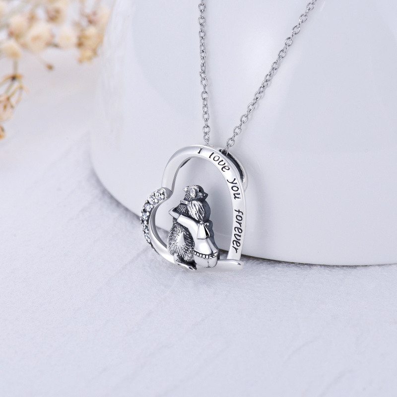 Collar con colgante de corazón de perro con circonita cúbica en forma de corazón en plata de ley y palabra grabada-3