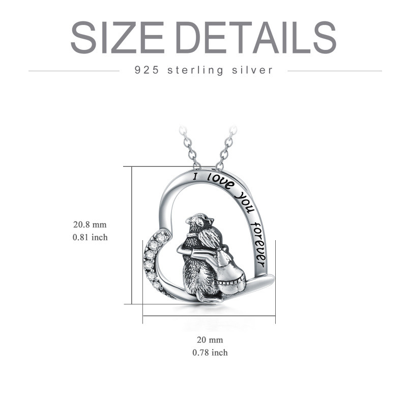 Collar con colgante de corazón de perro con circonita cúbica en forma de corazón en plata de ley y palabra grabada-6