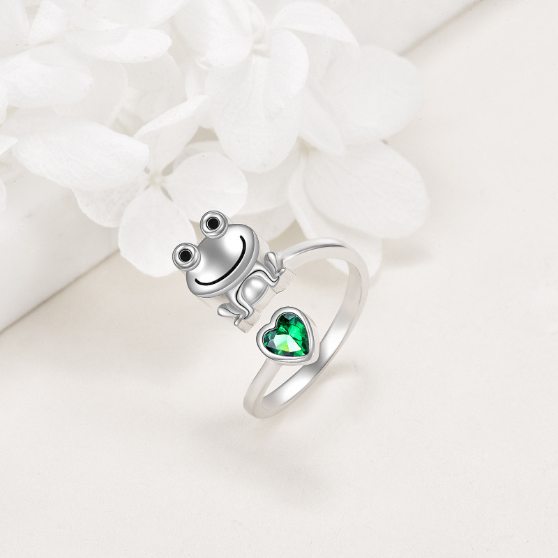Sterling Silber Herz geformt Cubic Zirkonia Frosch Urne Ring-4