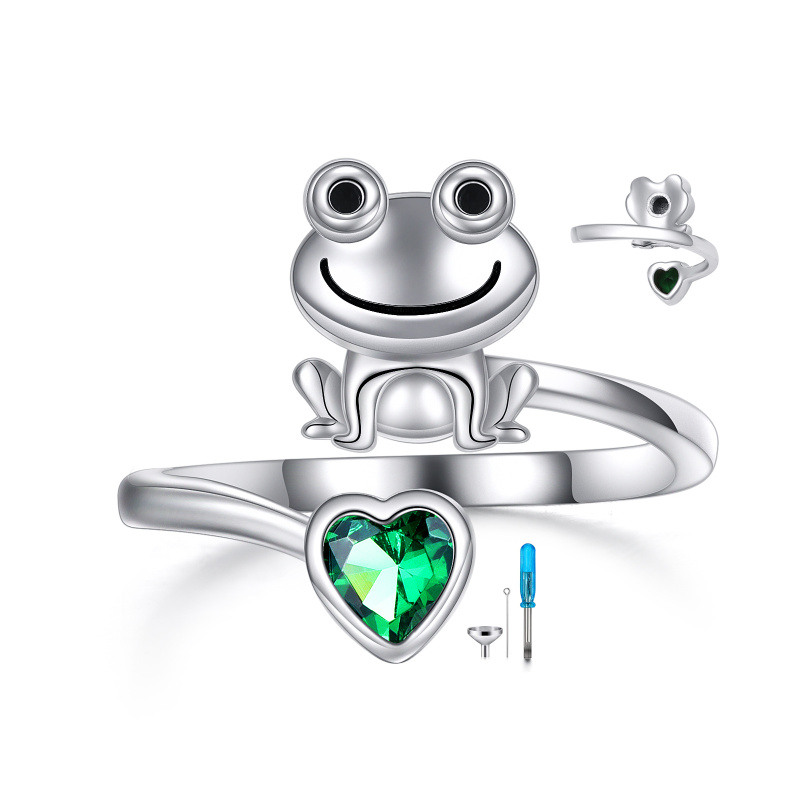 Sterling Silber Herz geformt Cubic Zirkonia Frosch Urne Ring-1
