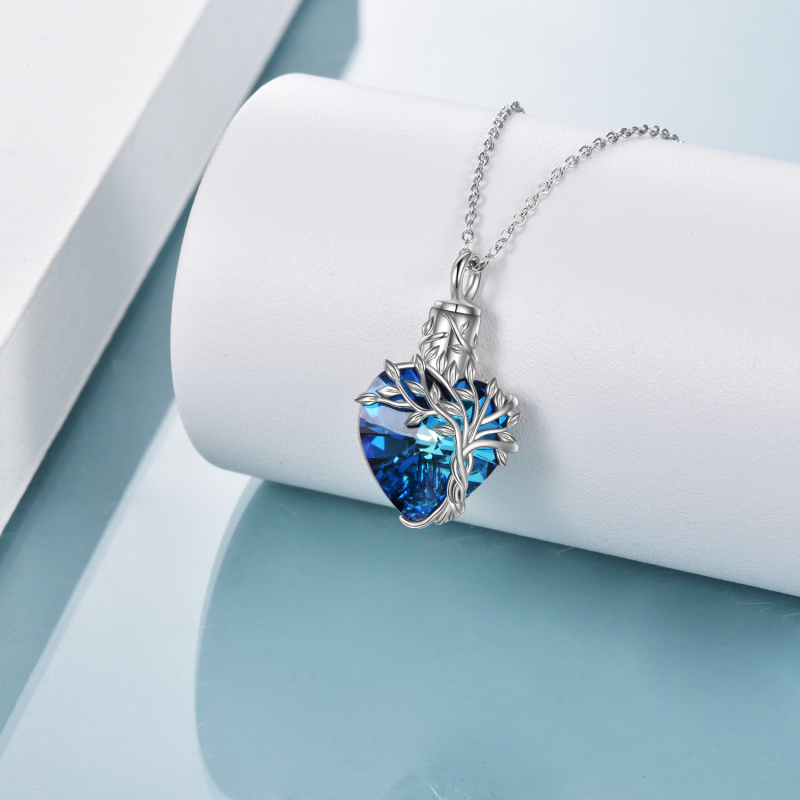Collar con colgante de árbol de la vida de cristal en forma de corazón en plata de ley-3