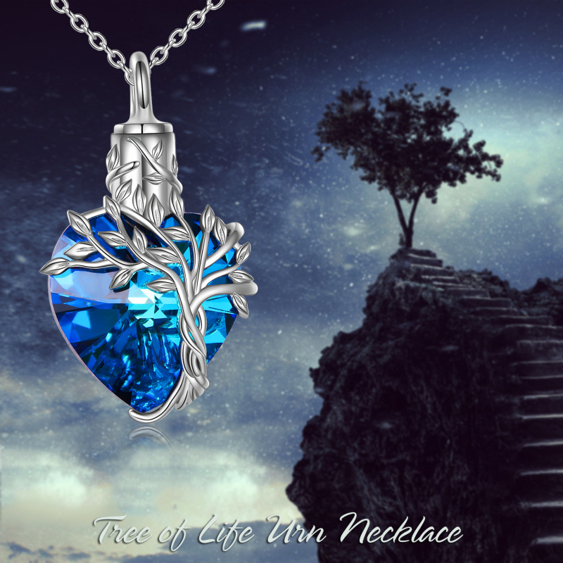 Collar con colgante de árbol de la vida de cristal en forma de corazón en plata de ley-6