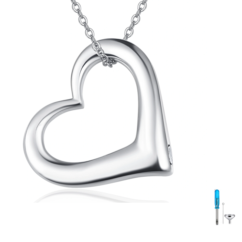 Collar de urna de plata de ley con forma de corazón para cenizas con cadena tipo cable-13