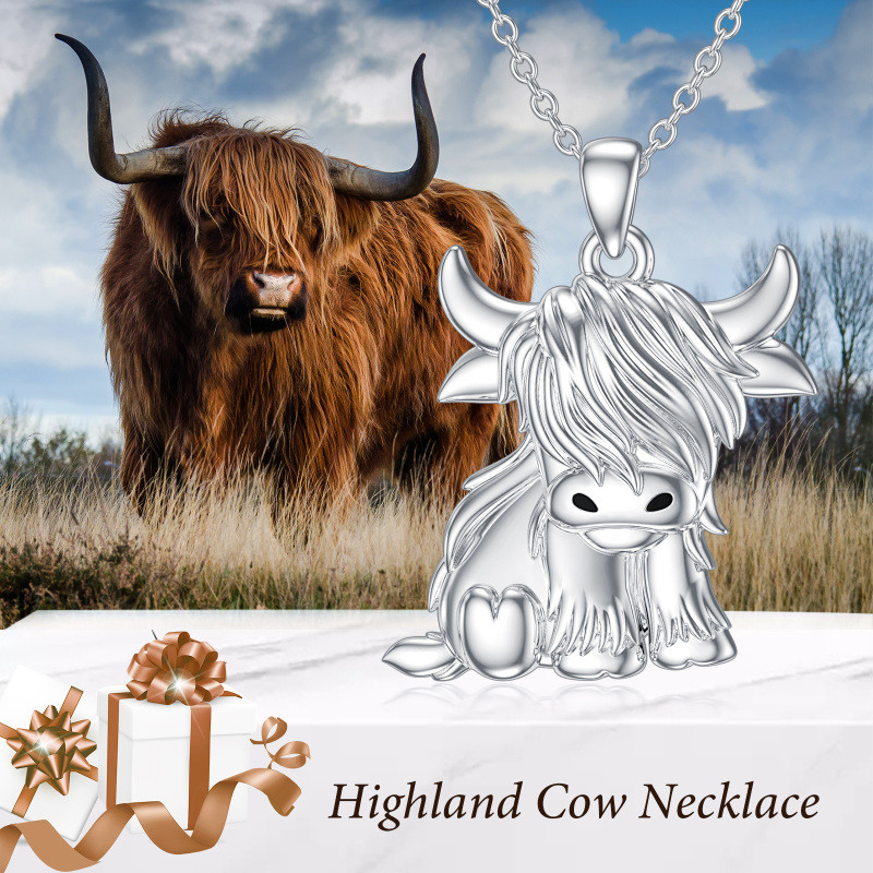 Collar Colgante Vaca Highland Plata de Ley-3