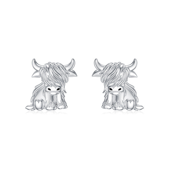Orecchini a perno in argento sterling con mucca Highland