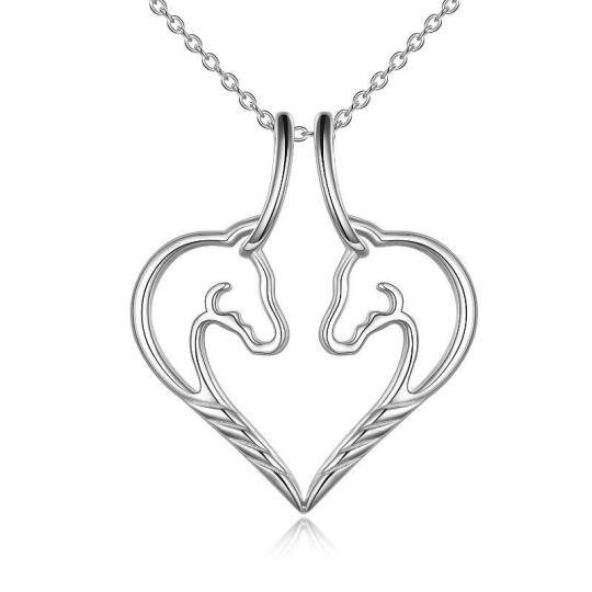 Collier avec pendentif en forme de cœur et cheval en argent sterling