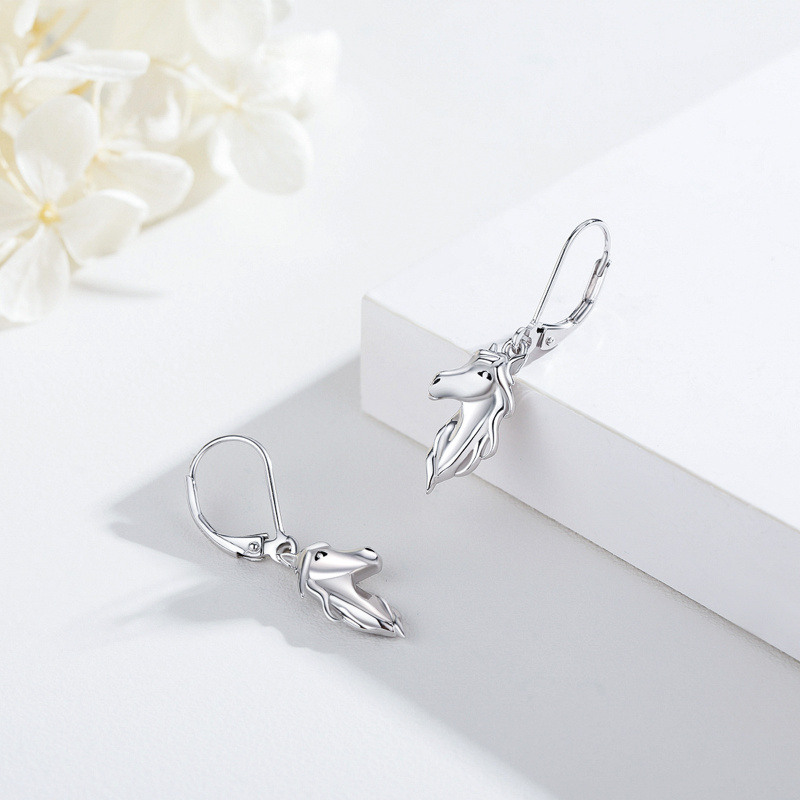 Boucles d'oreilles à levier en argent sterling en forme de cheval-4