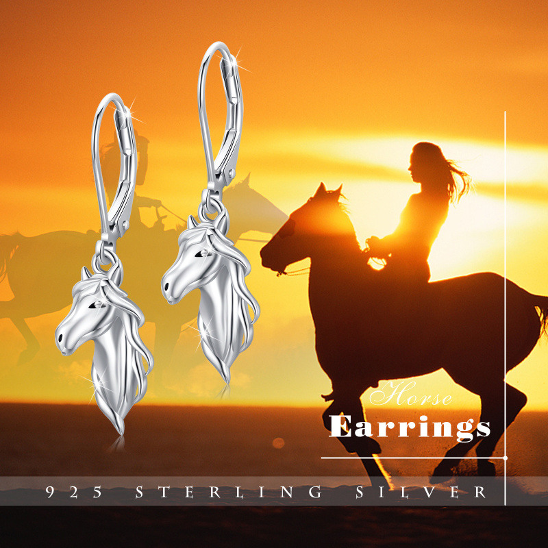 Boucles d'oreilles à levier en argent sterling en forme de cheval-6