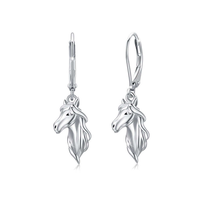 Boucles d'oreilles à levier en argent sterling en forme de cheval-1