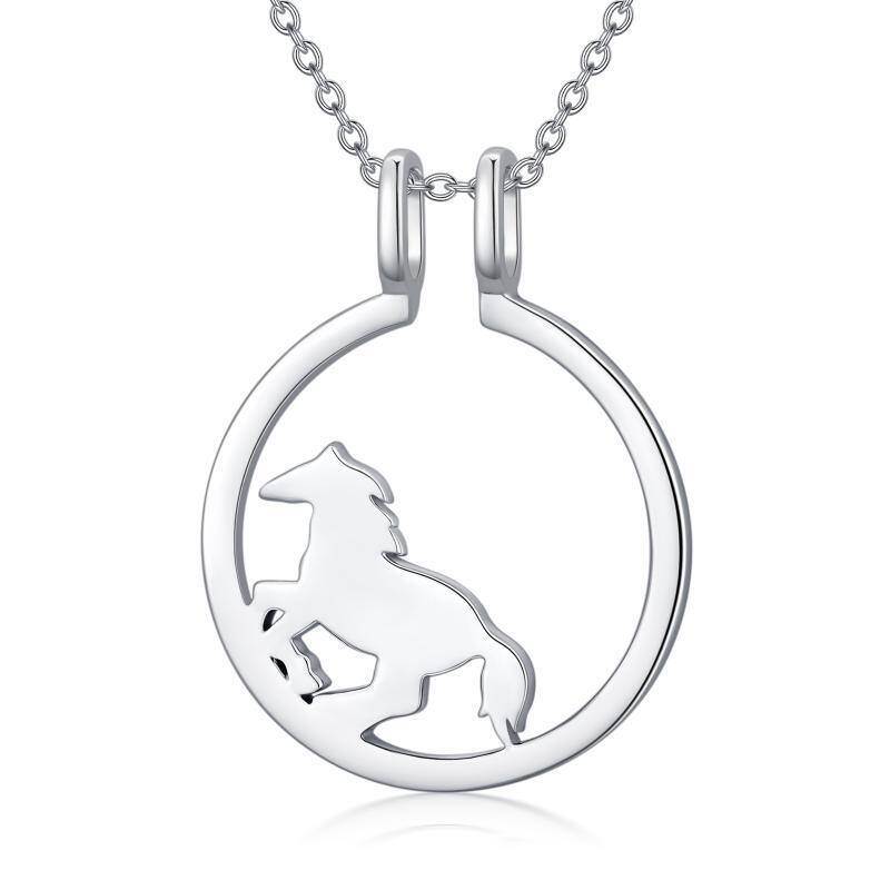 Collier avec pendentif rond en argent sterling en forme de cheval-17