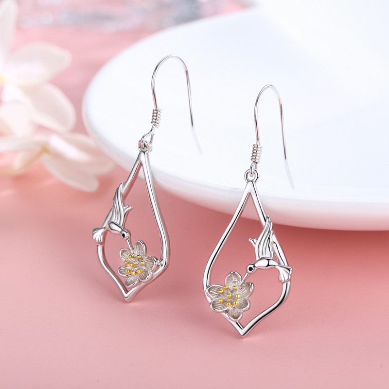 Pendientes Colibrí y Loto de Plata de Ley-4