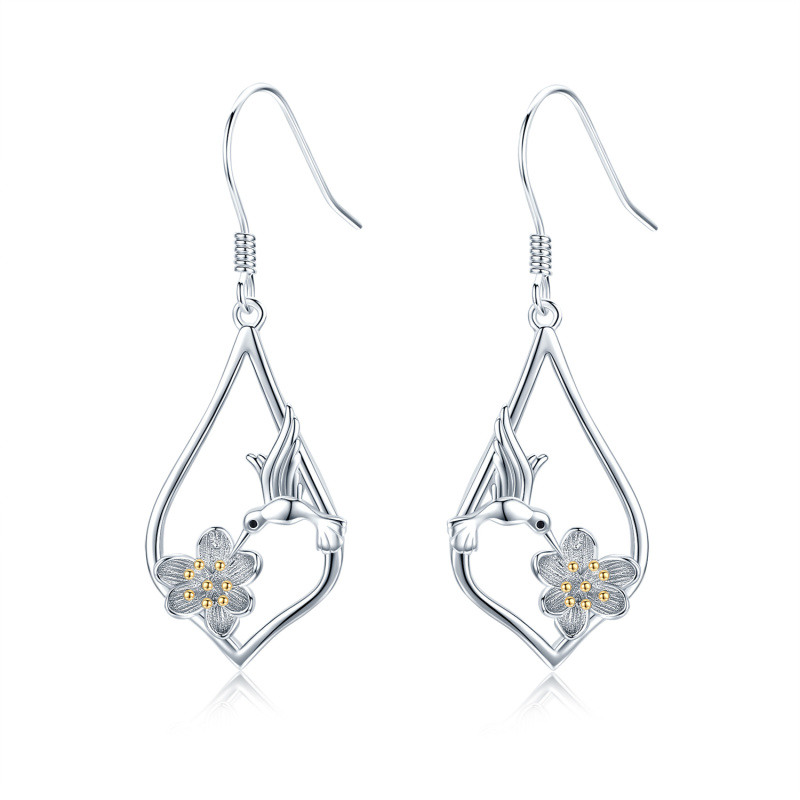 Pendientes Colibrí y Loto de Plata de Ley-1