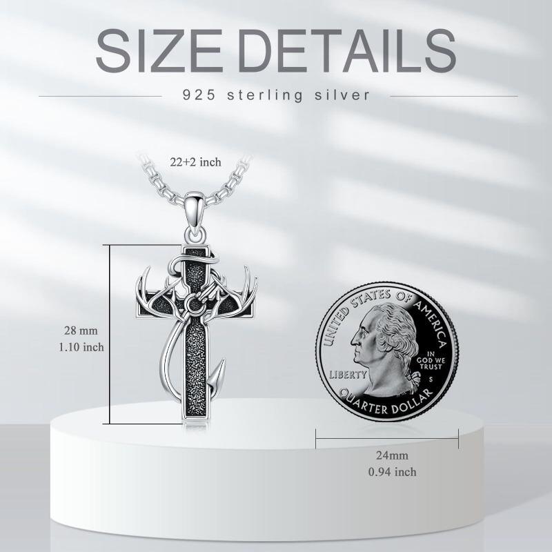 Collier d'urne de crémation de croix de pêche de foi de chasse en argent sterling pour les hommes-3
