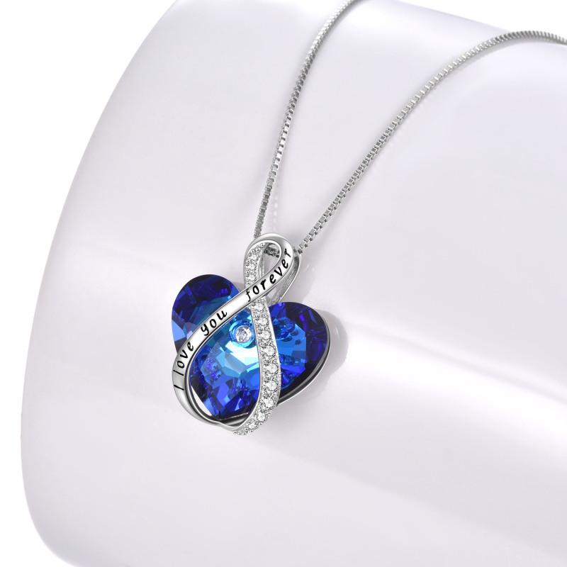 Collar con colgante de plata de ley con símbolo del infinito y cristal de corazón con palabra grabada para mujer-4