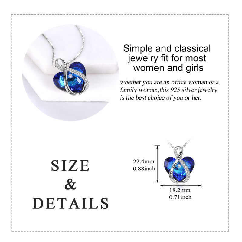 Collar con colgante de plata de ley con símbolo del infinito y cristal de corazón con palabra grabada para mujer-5