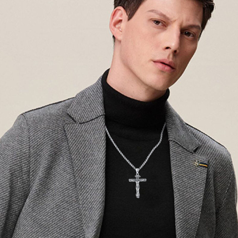 Collar colgante con cruz INRI de plata de ley para hombre-3