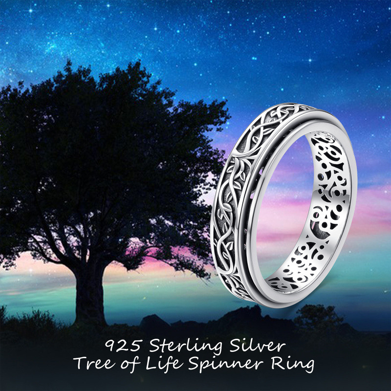 Anillo giratorio de hiedra en plata de ley-3