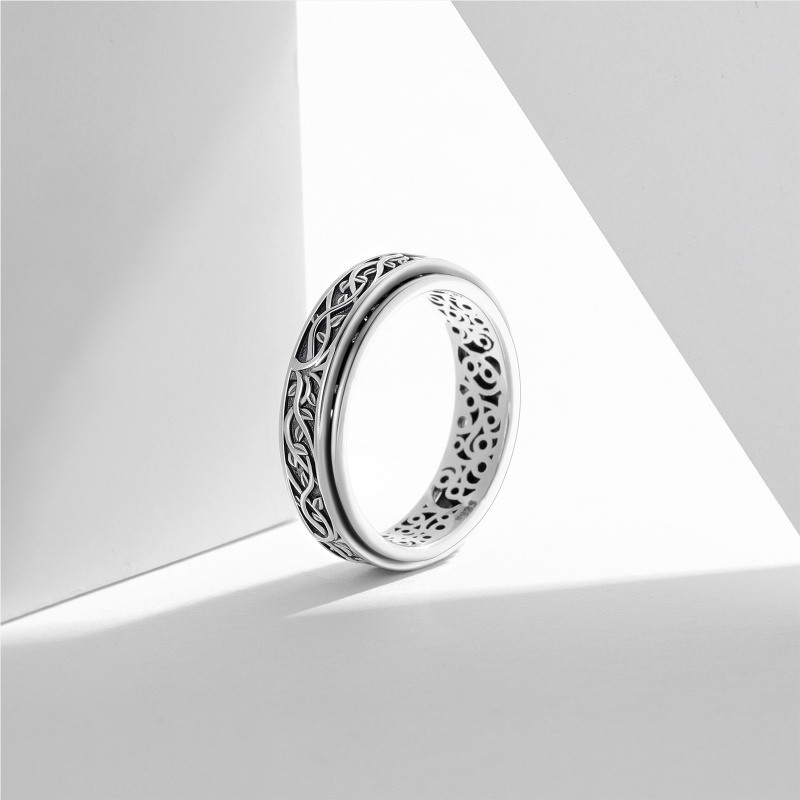 Anillo giratorio de hiedra en plata de ley-4