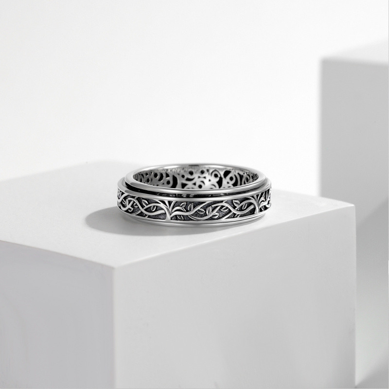 Anillo giratorio de hiedra en plata de ley-5