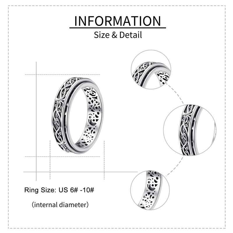 Anillo giratorio de hiedra en plata de ley-6