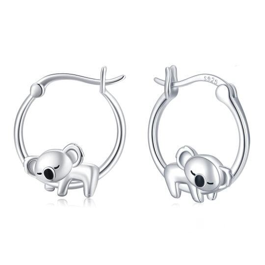 Pendientes de aro Koala de plata de ley