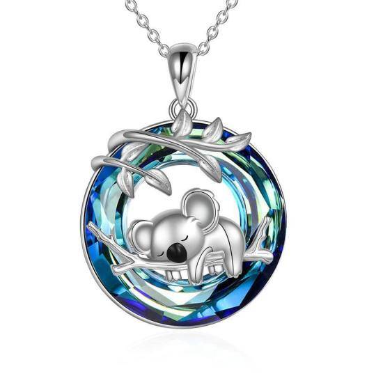 Collar colgante de plata de ley con Koala y hojas de cristal y palabra grabada