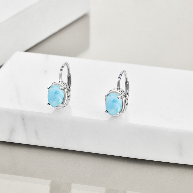 Pendientes de palanca de plata de ley con piedra de Lalimar ovalada-3