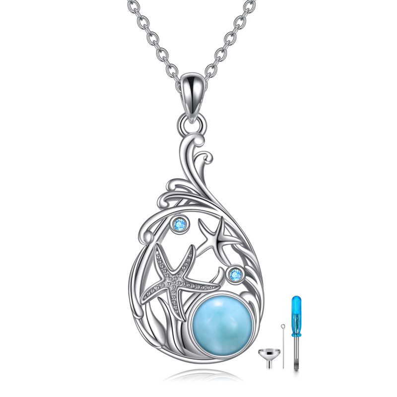Collar de urna de plata de ley con forma de estrella de mar y piedra lalimar para cenizas para mujeres y hombres-16